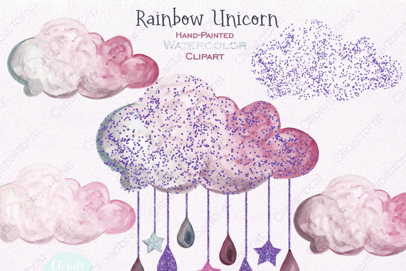 blush-pink-and-mint-watercolor-unicorn-and-rainbow-rain-clouds-clipart-set