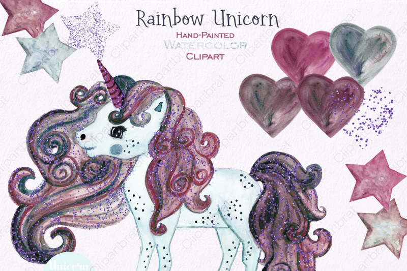 blush-pink-and-mint-watercolor-unicorn-and-rainbow-rain-clouds-clipart-set