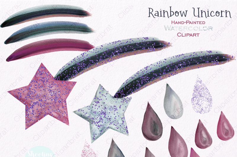 blush-pink-and-mint-watercolor-unicorn-and-rainbow-rain-clouds-clipart-set