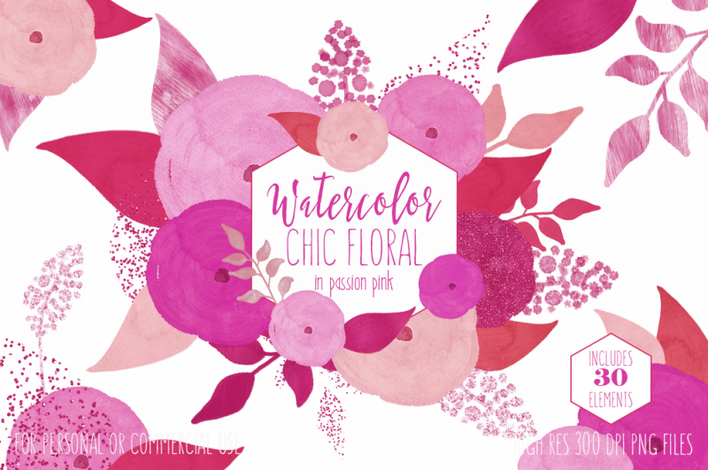 bright-pink-and-blush-watercolor-modern-chic-floral-graphics-clipart-set