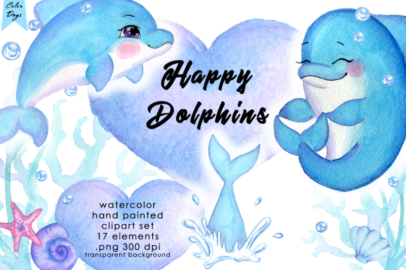 watercolor-clipart-happy-dolphins