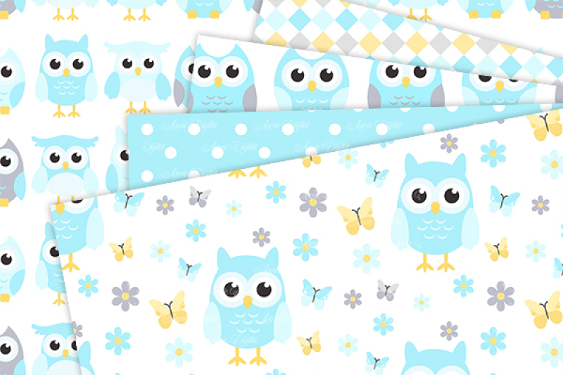 cute-blue-owl-digital-paper