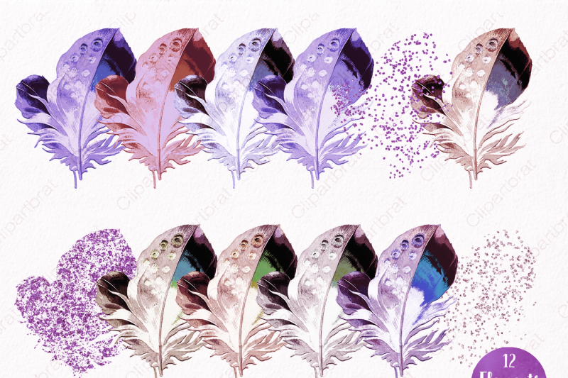 purple-and-blue-watercolor-feathers-boho-chic-graphic-set