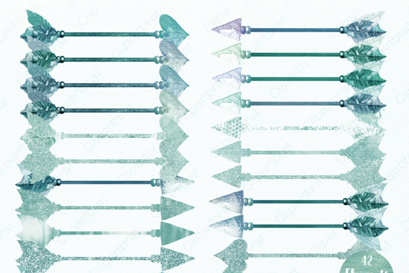 mint-and-teal-watercolor-arrows-with-feathers-tribal-bohemian-valentine-s-day-clipart-set