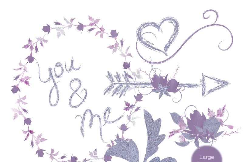 Download Purple Watercolor Floral Wedding Graphics Set with Banners ...