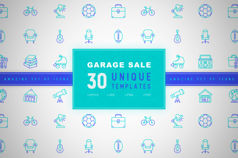 garage-sale-icons-set-concept