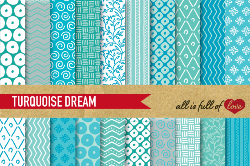 hand-draw-turquoise-digital-paper-pack-dream-collection