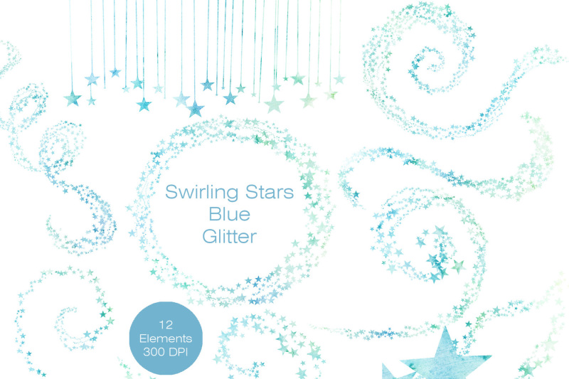 Teal Blue Mint Watercolor Star Clipart Swirling Star Trails Celestial Graphics By Clipartbrat Thehungryjpeg Com