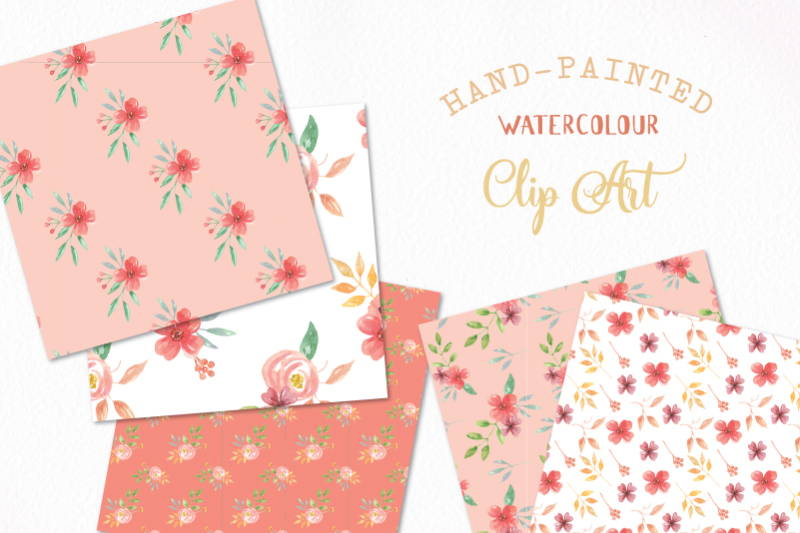 sunset-blooms-watercolor-seamless-patterns-digital-papers-hand-painted-pretty-flowers