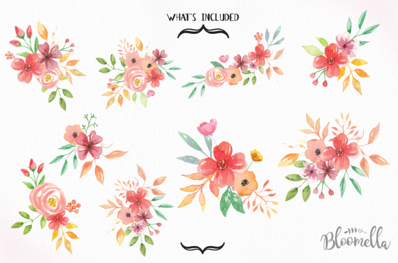 sunset-blooms-flower-bouquets-floral-clipart-watercolor-selection