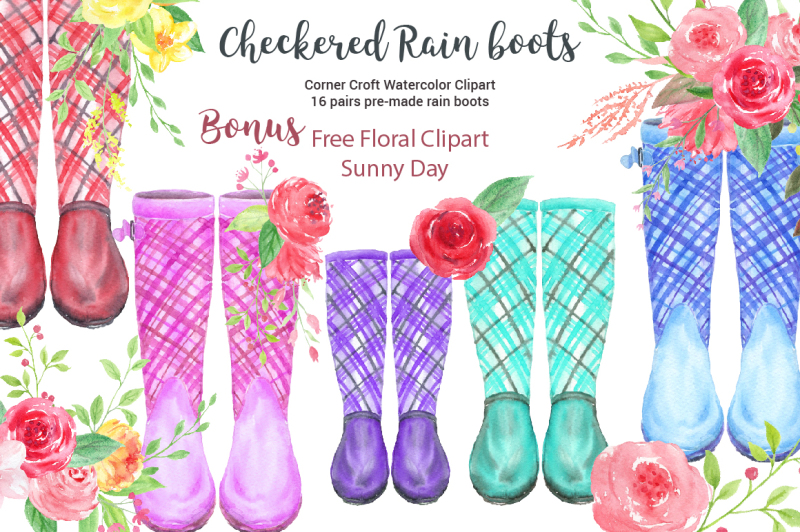 watercolor-checkered-rain-boots