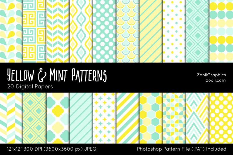 yellow-and-mint-digital-papers