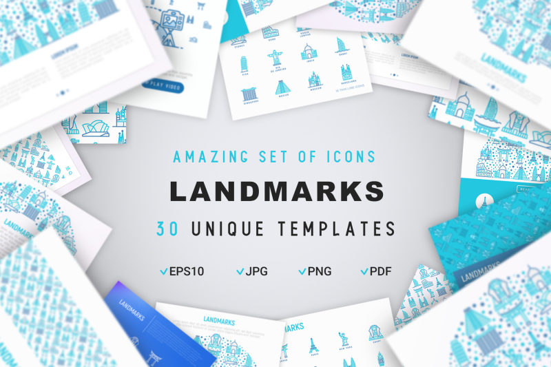 landmarks-icons-set-concept