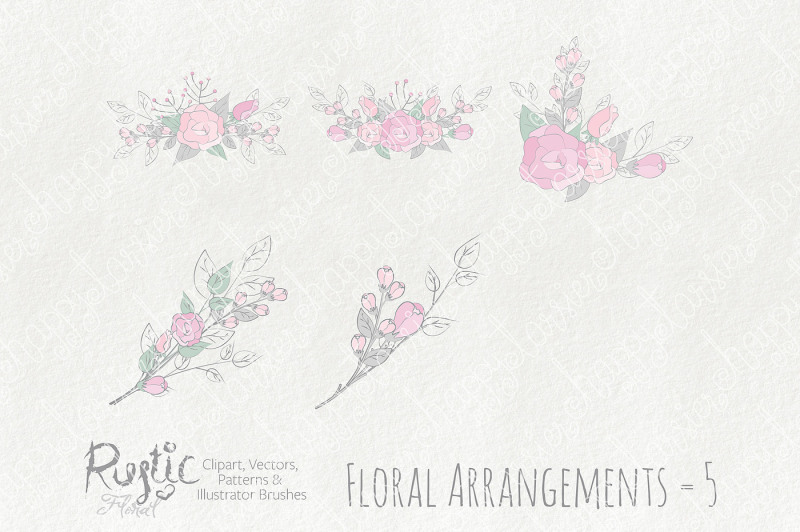 rustic-floral-clipart-vectors-seamless-patterns-digital-papers-wreaths-floral-arrangements-ai-brushes-pink-flower-floral-wreaths-bouquets-patterns-backgrounds-brushes