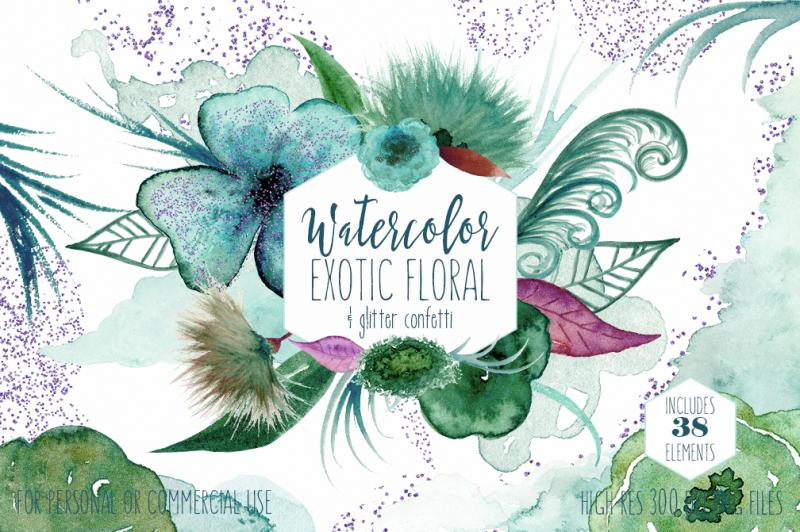 teal-and-purple-watercolor-floral-set