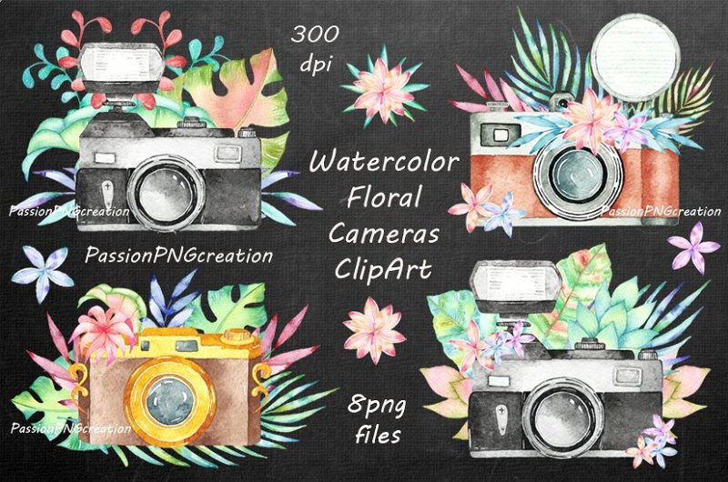 watercolor-floral-cameras-clipart