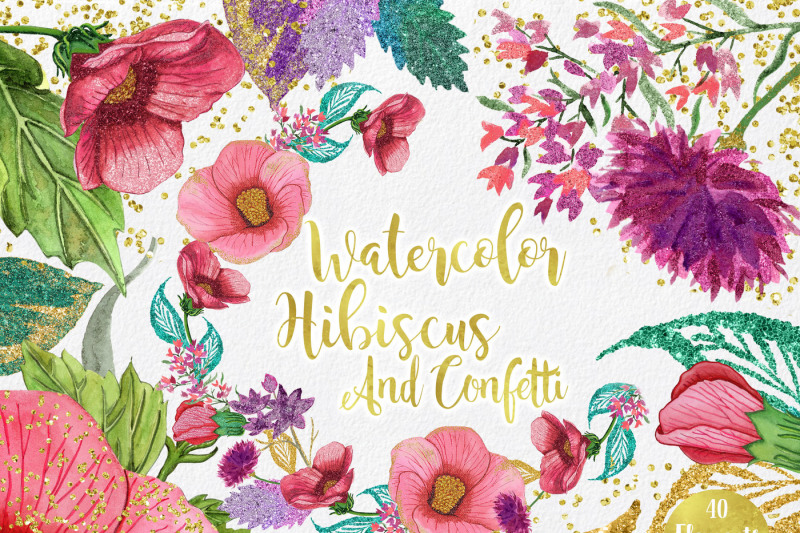 tropical-watercolor-flowers-in-pink-and-gold