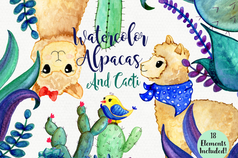 cute-watercolor-llamas-cactus-and-succulents