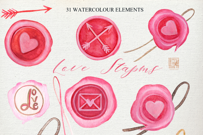 love-stamps-envelopes-hearts-arrows-watercolor-clipart