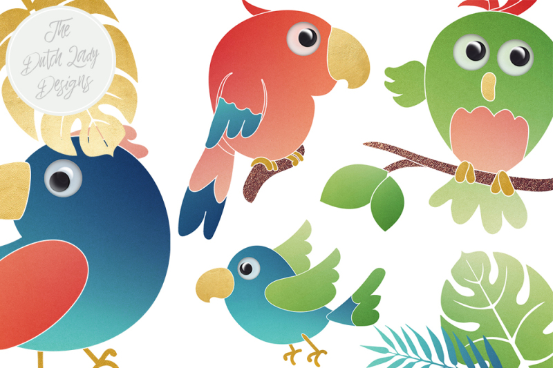 tropical-parrot-bird-and-flora-clipart-set
