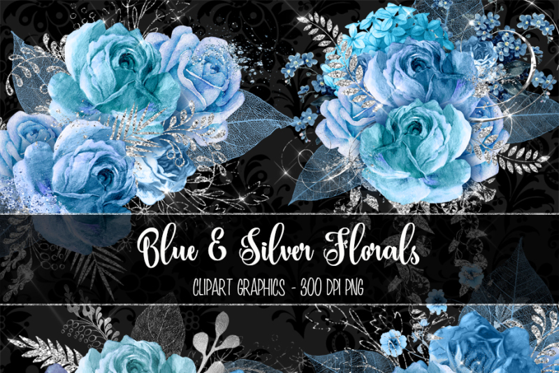 blue-and-silver-floral-clipart