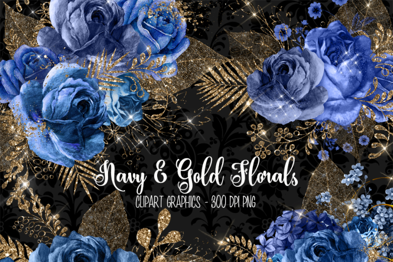 navy-and-gold-floral-clipart