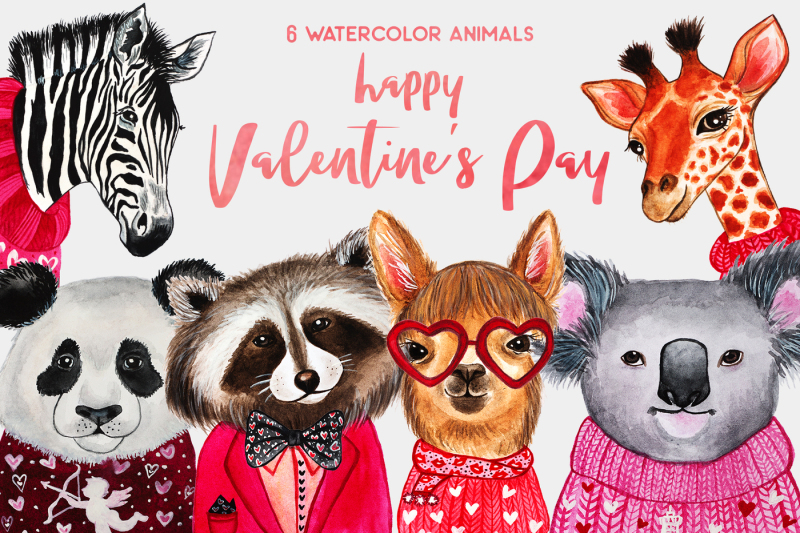 valentine-s-day-watercolor-animals