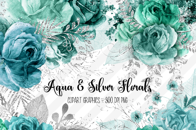 aqua-and-silver-floral-clipart