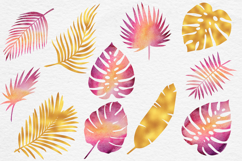 watercolor-and-gold-palm-leaves
