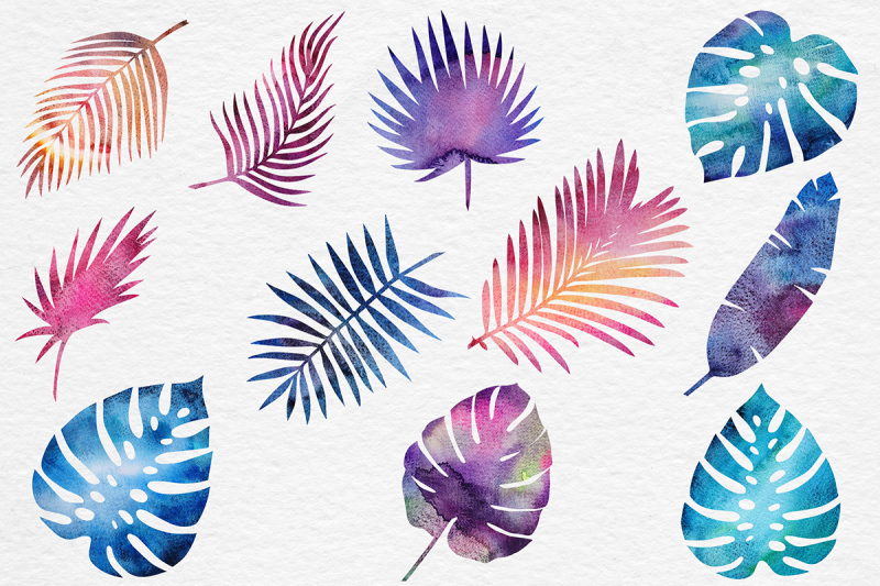 galaxy-watercolor-palm-leaves