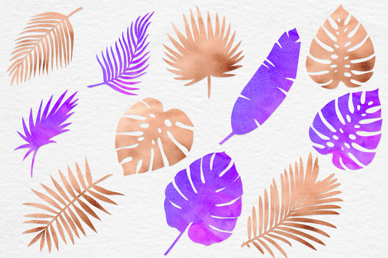 watercolor-and-copper-tropical-leaves