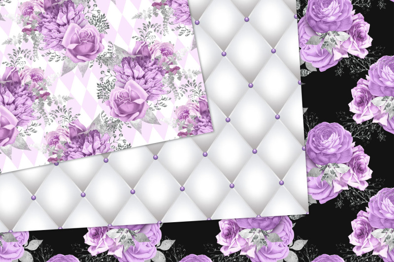 purple-and-silver-floral-digital-paper