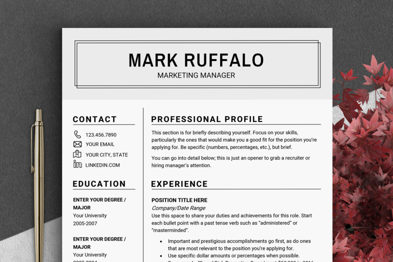 2-page-resume-template-cv-basic-resume-word-resume-man-mens-resume-us