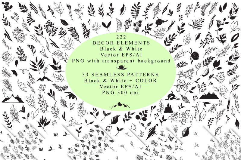 floral-doodle-icons-and-design-elements-semless-patterns-vector-decor