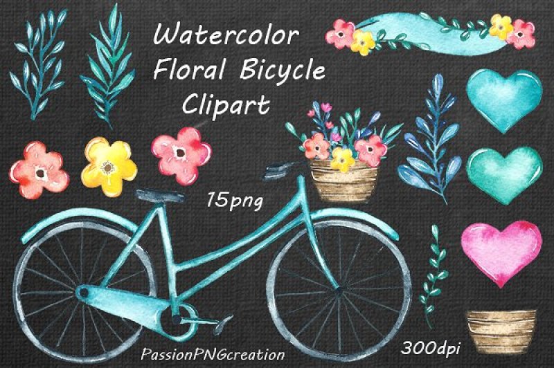 watercolor-floral-bicycle-clipart