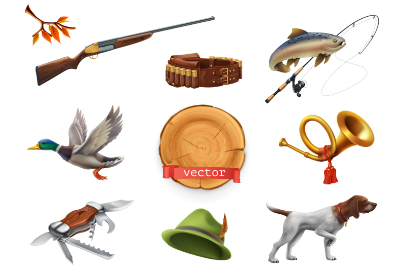 hunting-and-fishing-set-vector-icon