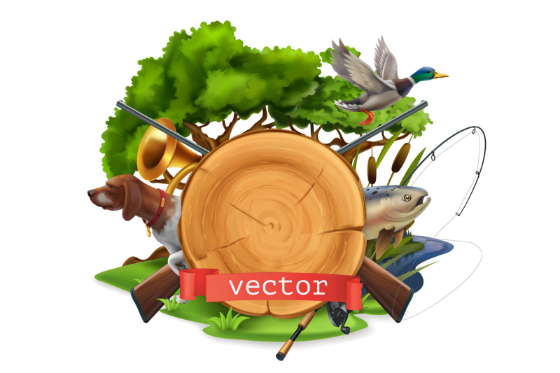 hunting-and-fishing-set-vector-icon