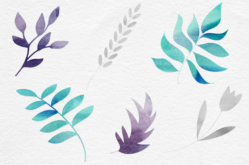 silver-foil-and-watercolor-botanical