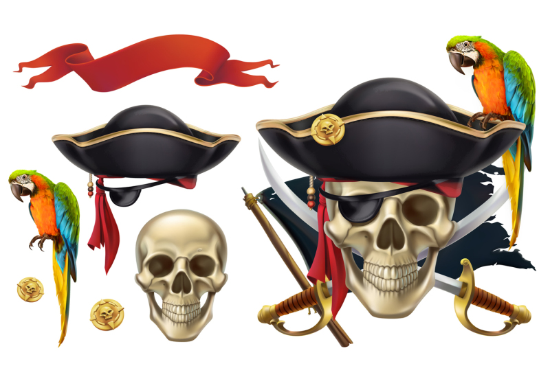 pirates-set-3d-vector-icon