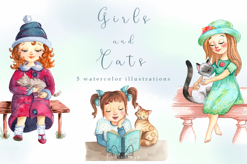 watercolor-girls-and-cats