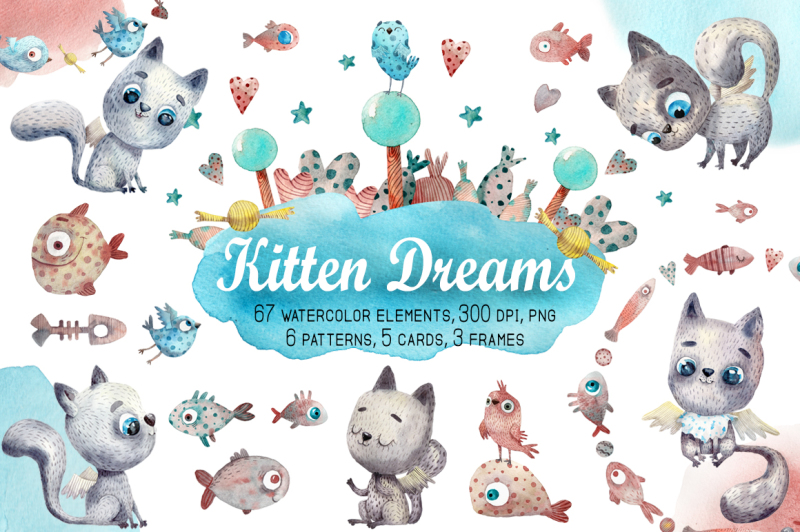 kitten-dreams-watercolor-clip-art-set