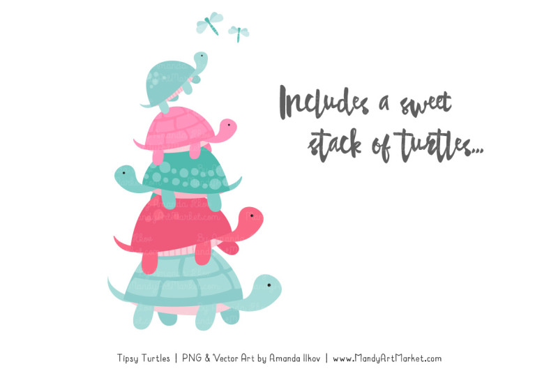 sweet-stacks-tipsy-turtles-stack-clipart-in-aqua-and-pink