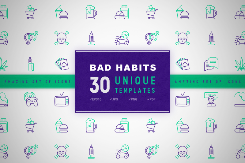 bad-habits-icons-set-concept