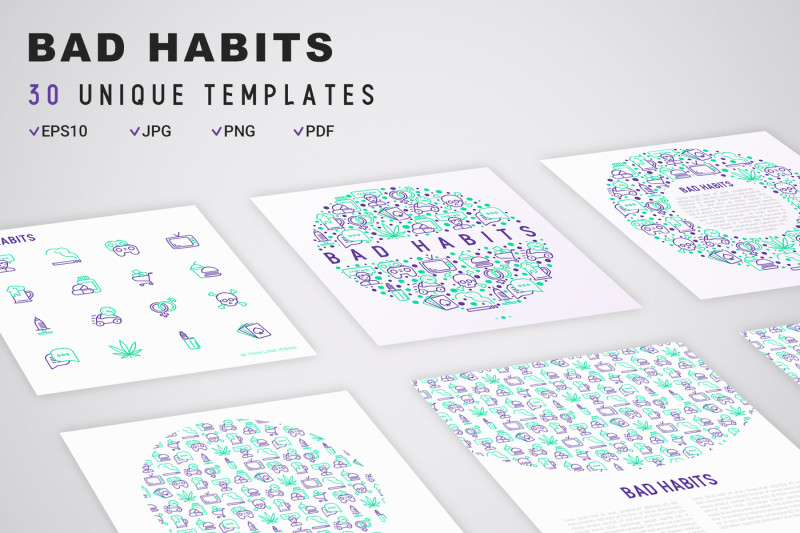 bad-habits-icons-set-concept