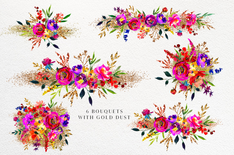 frasua-purple-pink-gold-watercolor-floral-clipart-collection