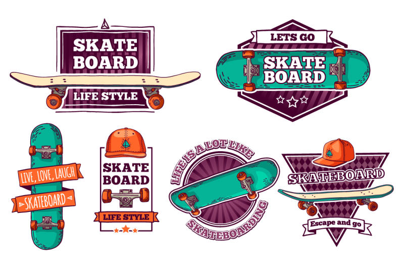 set-of-colored-skateboard-badges