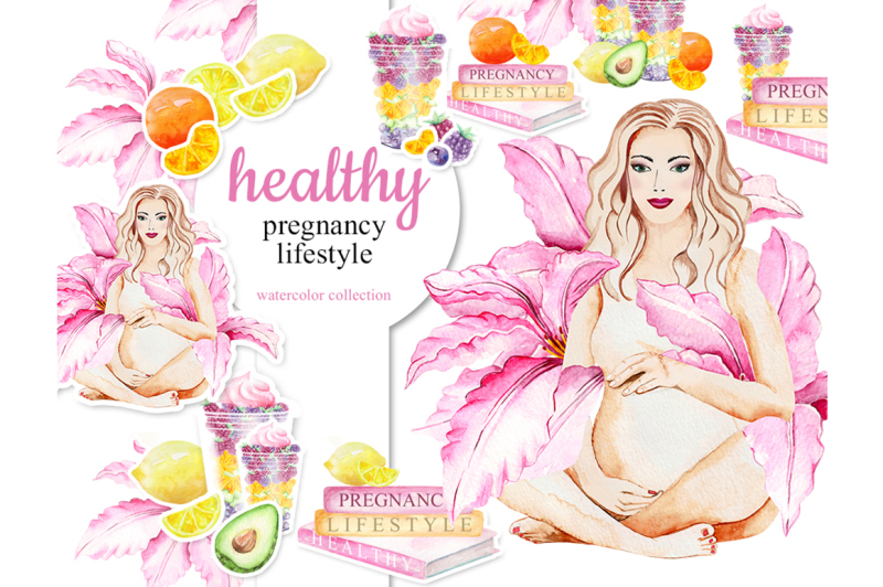 watercolor-healthy-pregnancy-lifestyle-fruits-flower-avocado-lemon