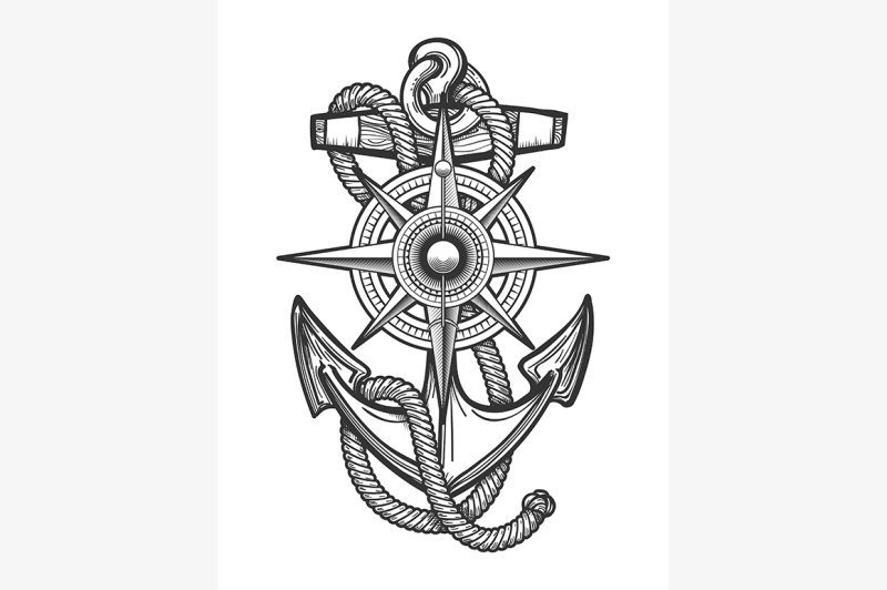 anchor-with-compass-engraving-illustration