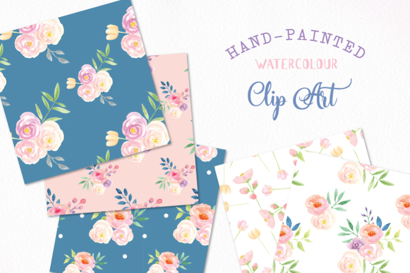 candy-pink-blue-flower-watercolor-seamless-patters-digital-papers