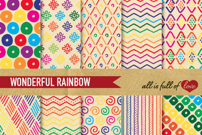 hand-draw-vintage-digital-paper-pack-rainbow